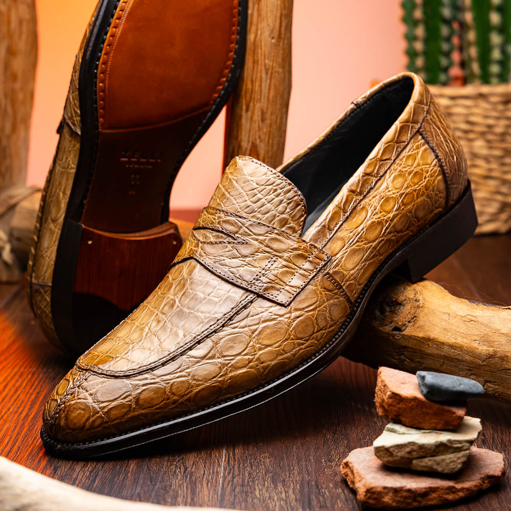 11-201-TPE ROMA Crocodile Penny Loafer, Taupe