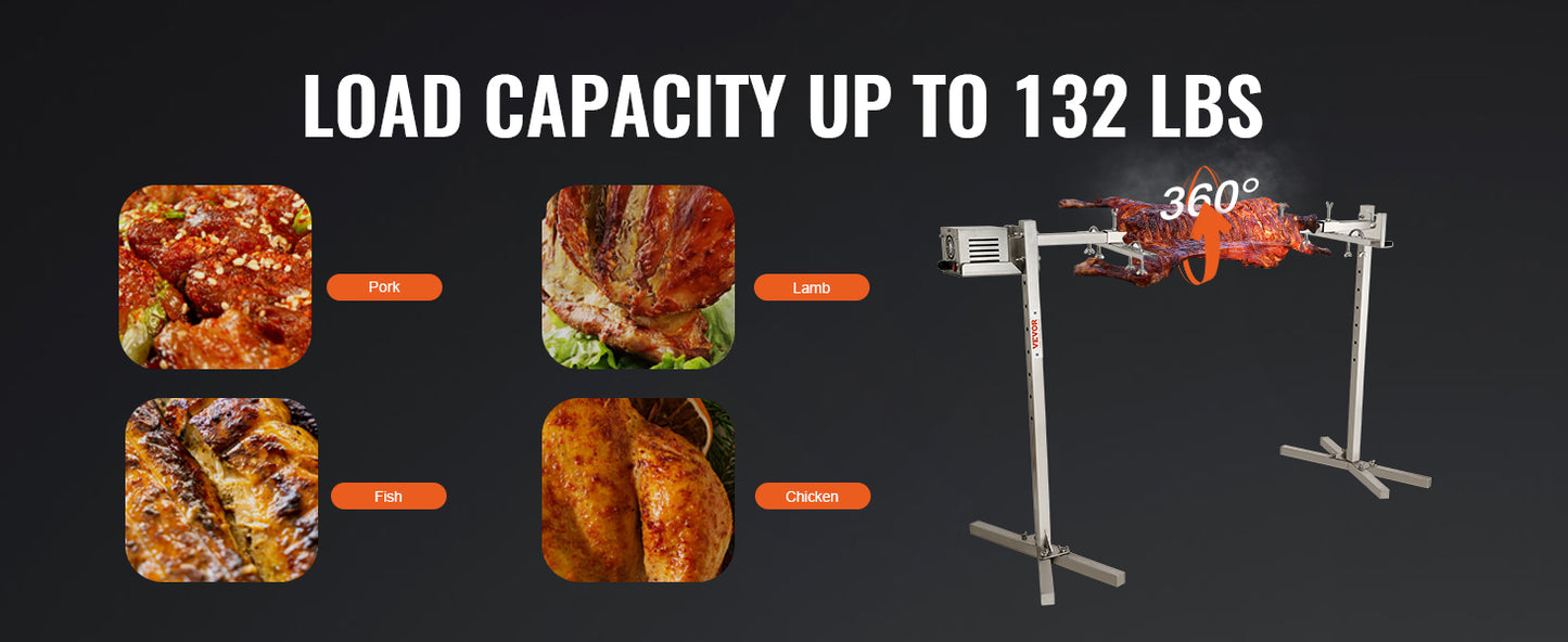 VEVOR Electric BBQ Rotisserie Grill Kit Heavy Duty Grilling Kit, Automatic Motor and Height Adjustable Universal Roaster Stand - Premium  from Lizard Vigilante - Just $237.99! Shop now at Lizard Vigilante