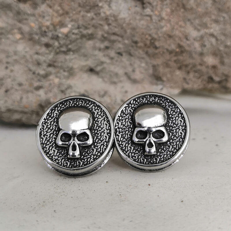 Round Shape Stainless Steel Skull Stud Earrings