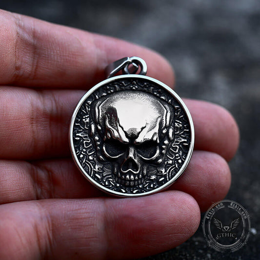 Round Stainless Steel Skull Pendant
