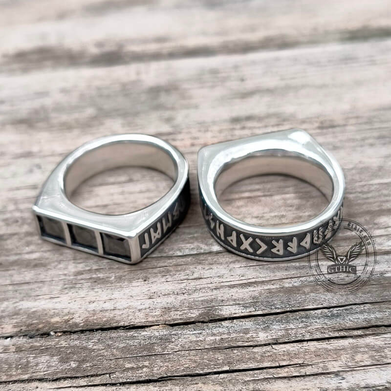 Runes 3-Stone CZ Zircon Stainless Steel Ring
