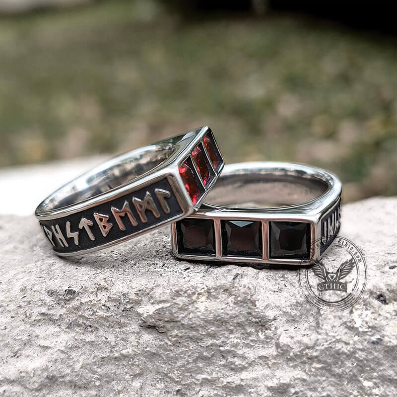 Runes 3-Stone CZ Zircon Stainless Steel Ring