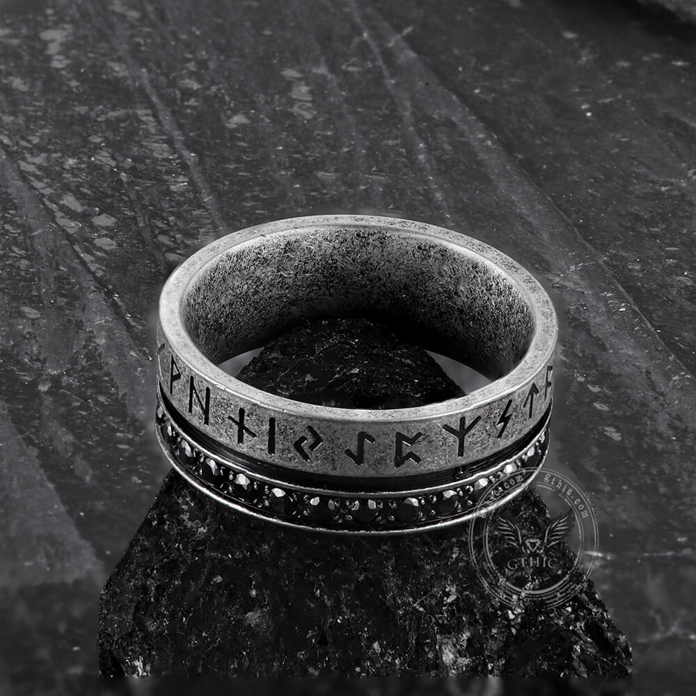 Runes Black Stone Stainless Steel Ring
