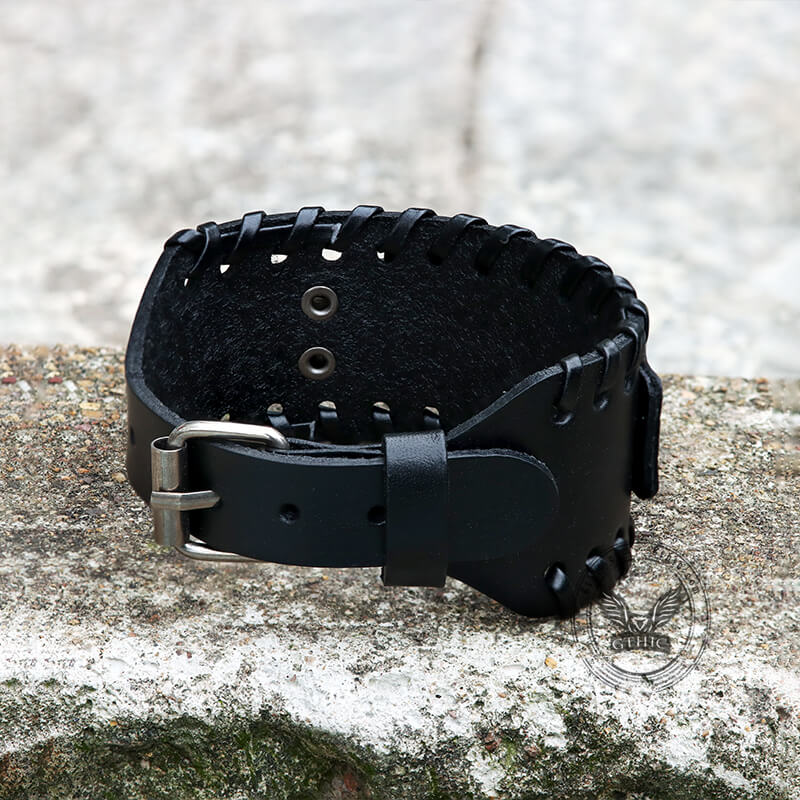 Runes Valknut Wristband Alloy Leather Viking Bracelet