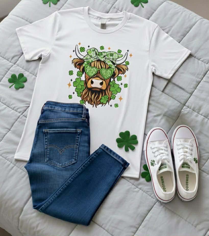 Women’s Highland Cow St. Patrick’s Day Tee Shirt