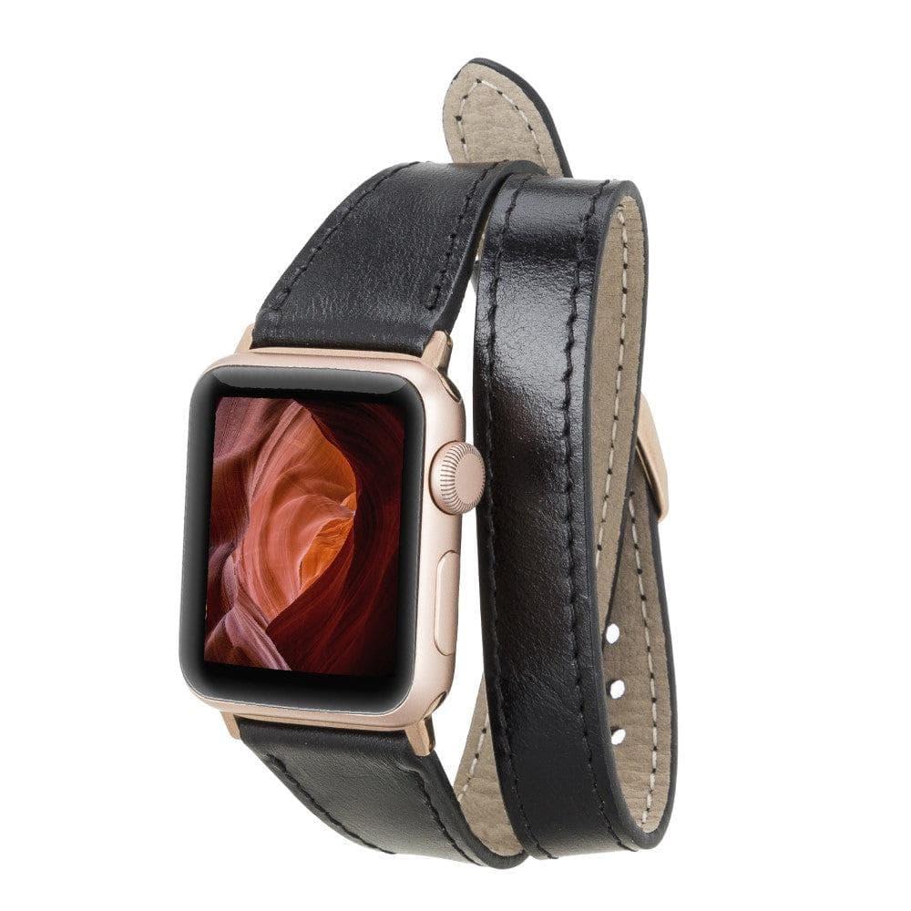 Luxury Double Wrap Black Leather Apple Watch Band - San Diego