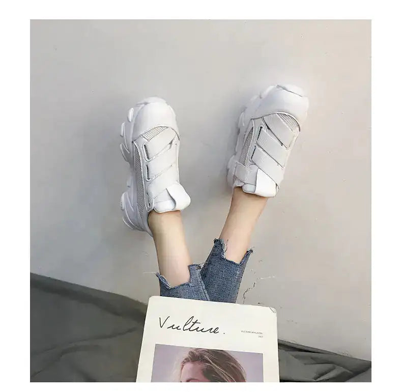 Velcro Platform Sneakers, Dad Shoes, White Casual Shoes