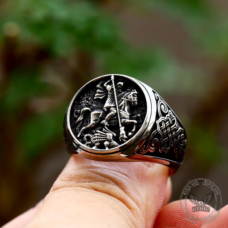 St. George and The Dragon Stainless Steel Religion Ring