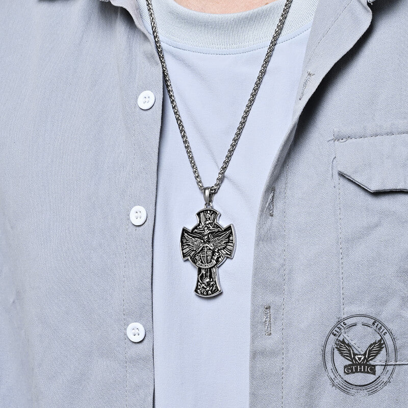 Saint Michael Sword Stainless Steel Cross Pendant