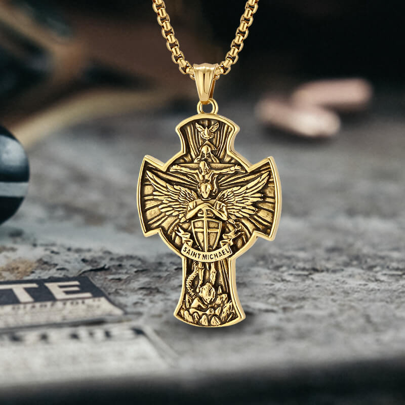 Saint Michael Sword Stainless Steel Cross Pendant