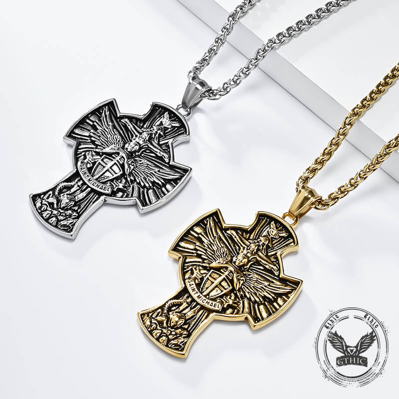 Saint Michael Sword Stainless Steel Cross Pendant