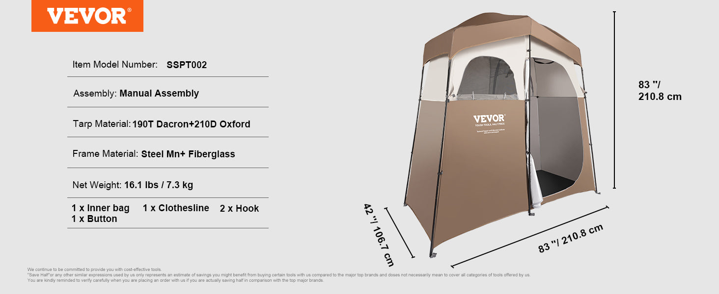 VEVOR Portable Outdoor Camping Tent 83x42x83in Bath Changing Fitting Room Tent Shower Tent Shelter Camping Beach Camping Tent - Premium  from Lizard Vigilante - Just $143.99! Shop now at Lizard Vigilante