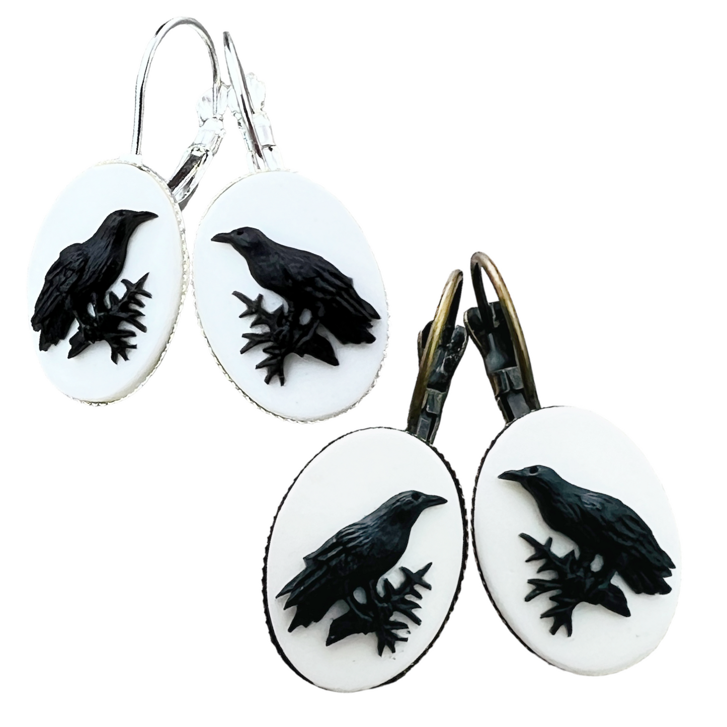 Gothic Lolita raven cameo earrings