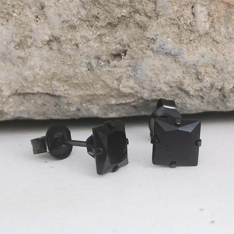 Simple Black Stone Stainless Steel Stud Earrings