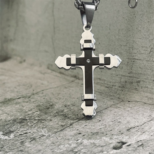 Simple Budded Cross Stainless Steel Christian Pendant