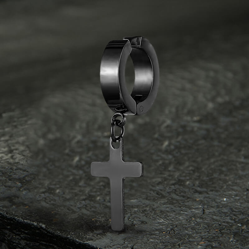 Simple Cross Stainless Steel Hoop Earrings