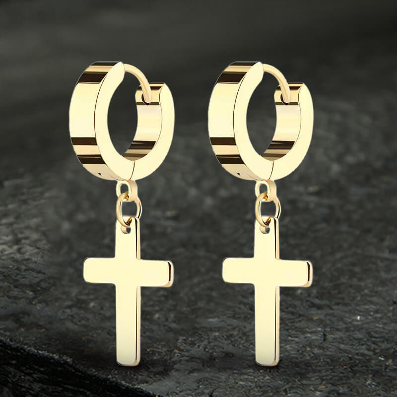 Simple Cross Stainless Steel Hoop Earrings