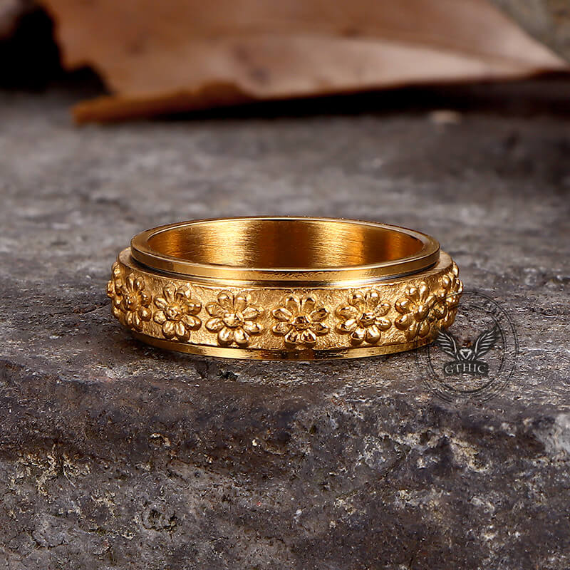 Simple Daisy Pattern Stainless Steel Spinner Ring