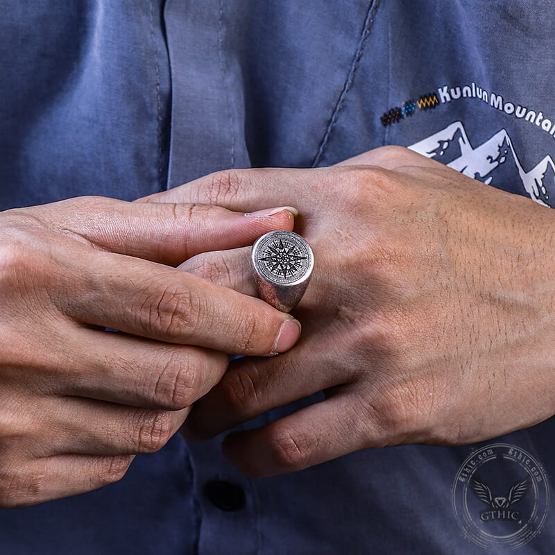 Simple Design Compass Stainless Steel Ring