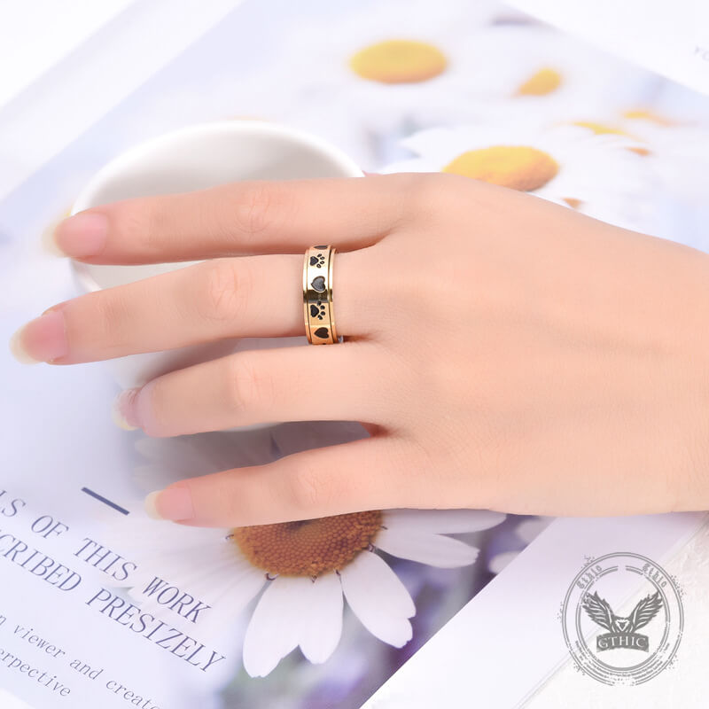 Simple Heart Dog Paw Stainless Steel Spinner Ring
