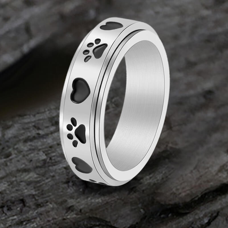 Simple Heart Dog Paw Stainless Steel Spinner Ring