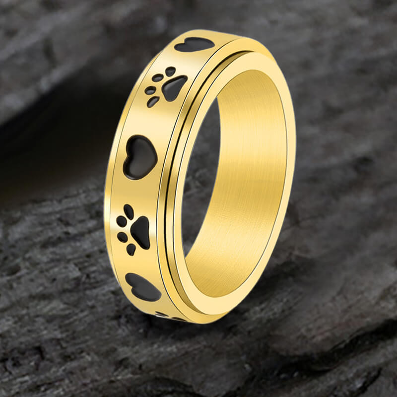 Simple Heart Dog Paw Stainless Steel Spinner Ring