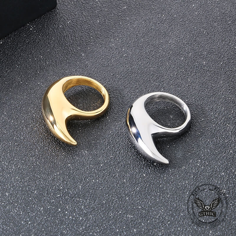 Simple Moon Shape Glossy Stainless Steel Ring
