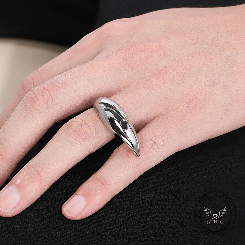 Simple Moon Shape Glossy Stainless Steel Ring
