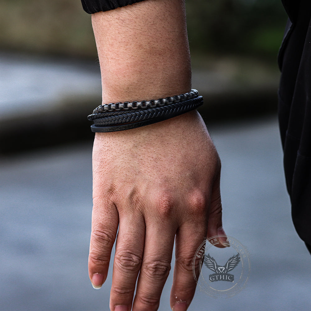 Simple Multi-layer Braided Stainless Steel Bracelet