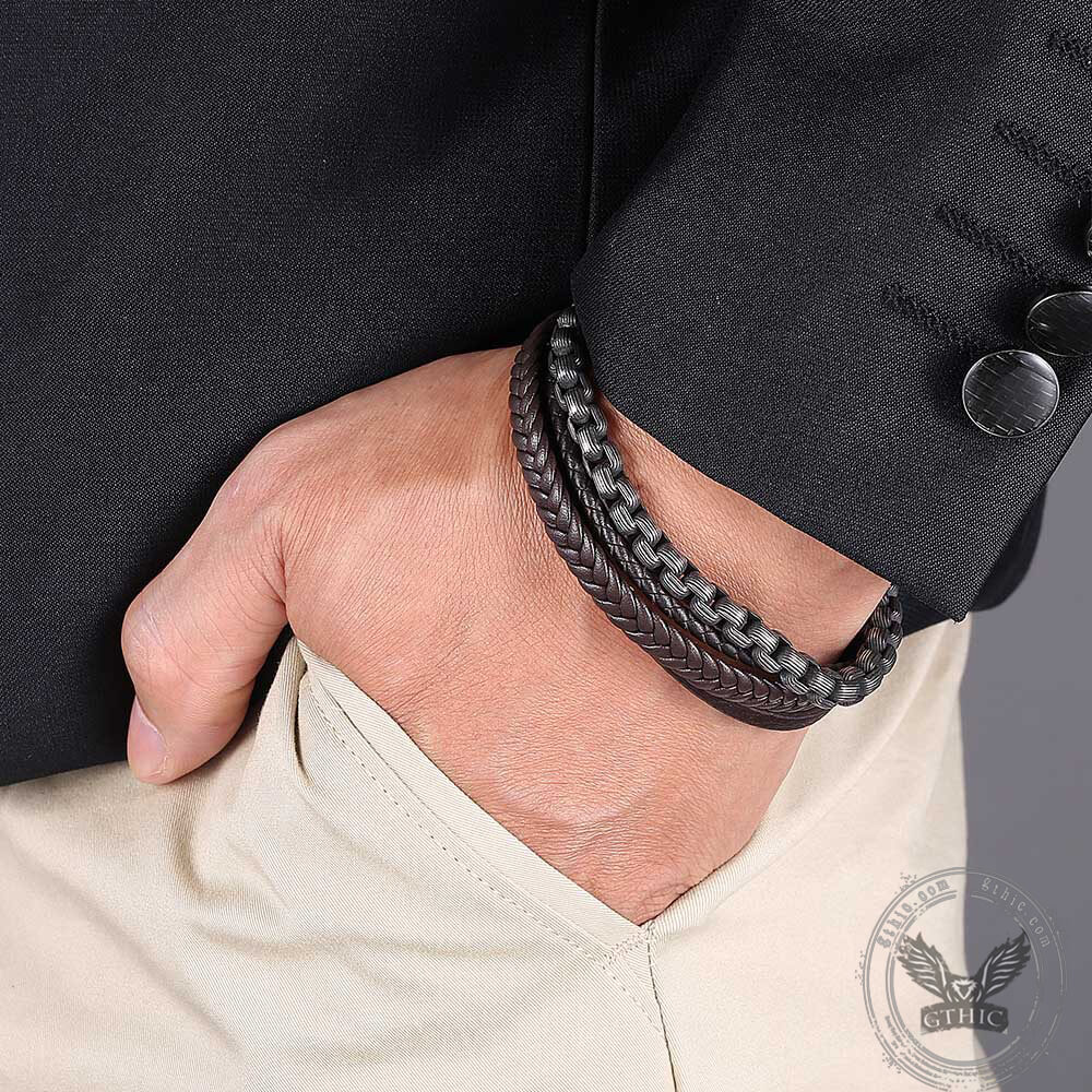 Simple Multi-layer Braided Stainless Steel Bracelet