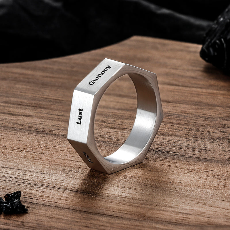 Simple Seven Sins Seven Virtues Stainless Steel Ring