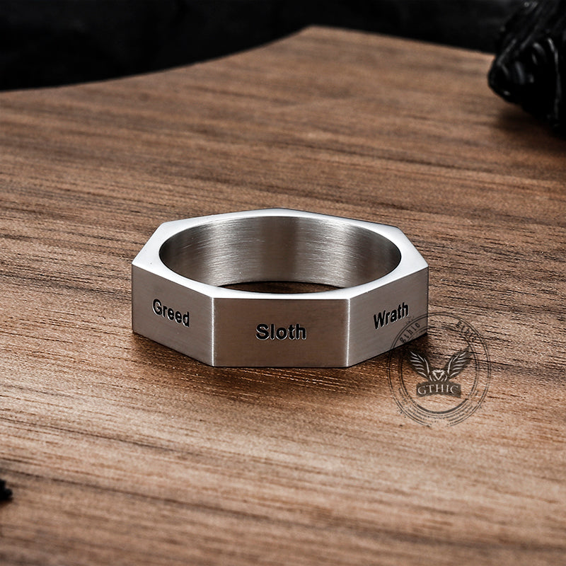 Simple Seven Sins Seven Virtues Stainless Steel Ring