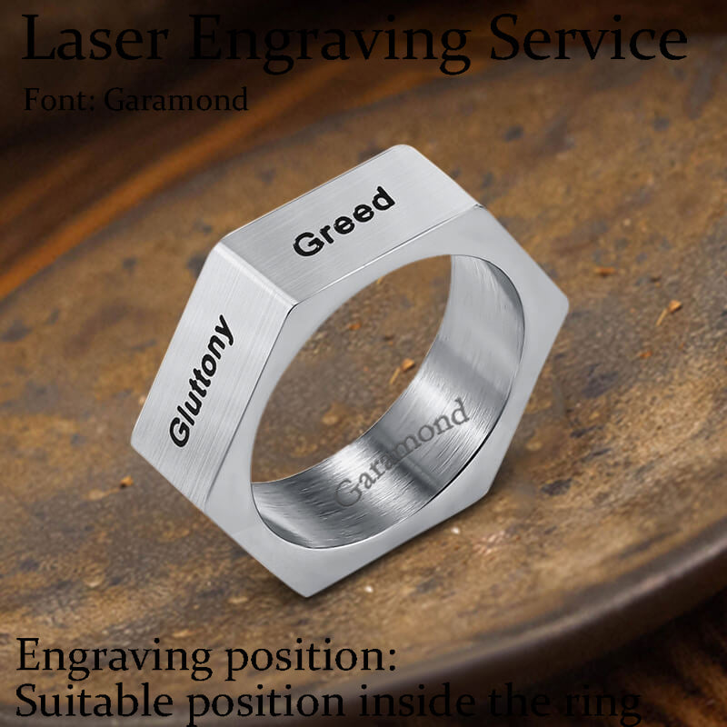 Simple Seven Sins Seven Virtues Stainless Steel Ring