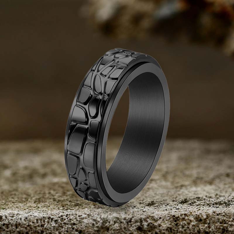 Simple Stone Texture Stainless Steel Spinner Ring