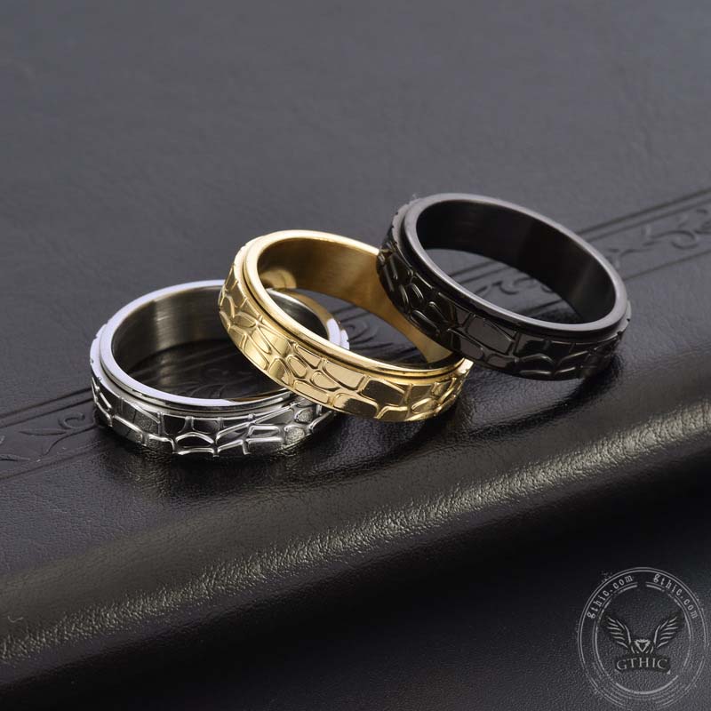 Simple Stone Texture Stainless Steel Spinner Ring