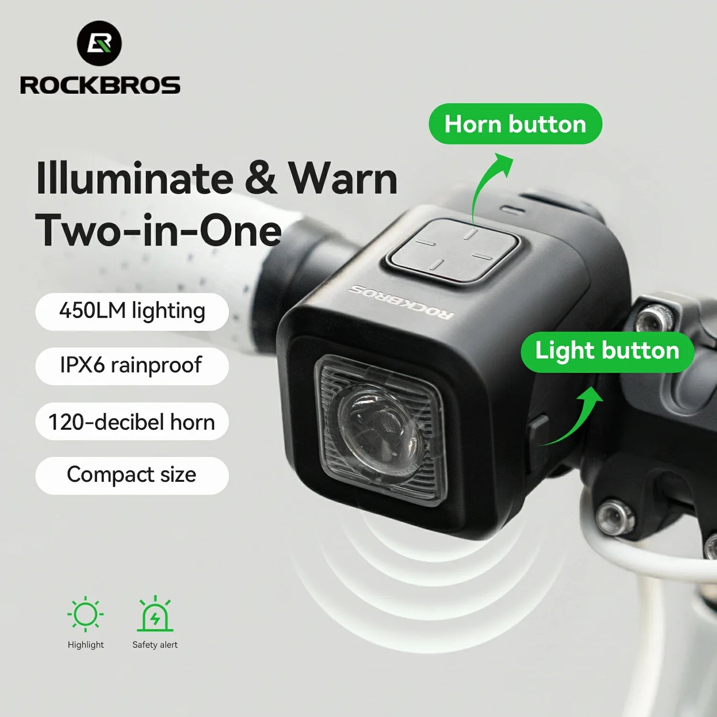 SKL01 Electric Bike Horn Front Light Horn and Light 2-in-1 450lm 2300mAh