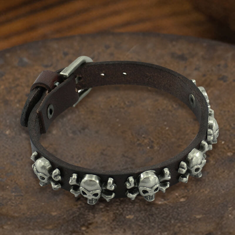 Skull Alloy Leather Punk Bracelet