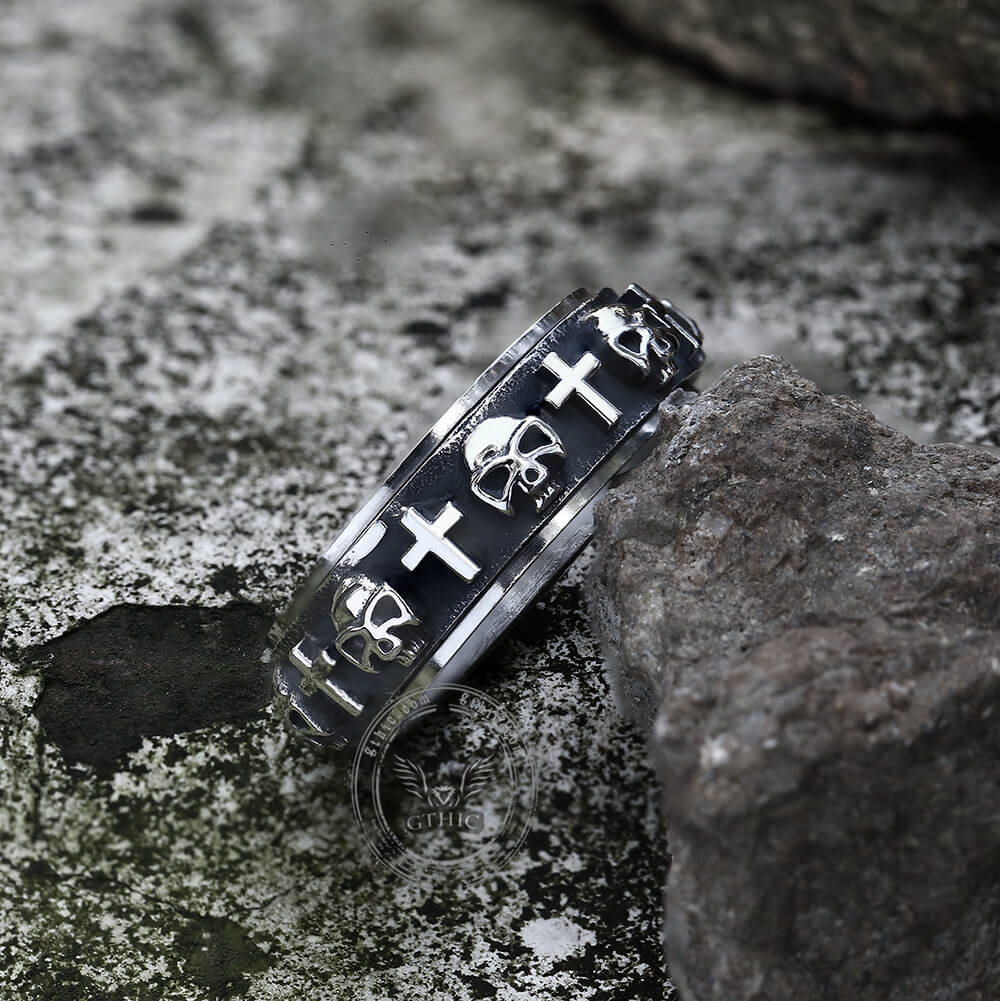 Skull Cross Stainless Steel Spinner Ring