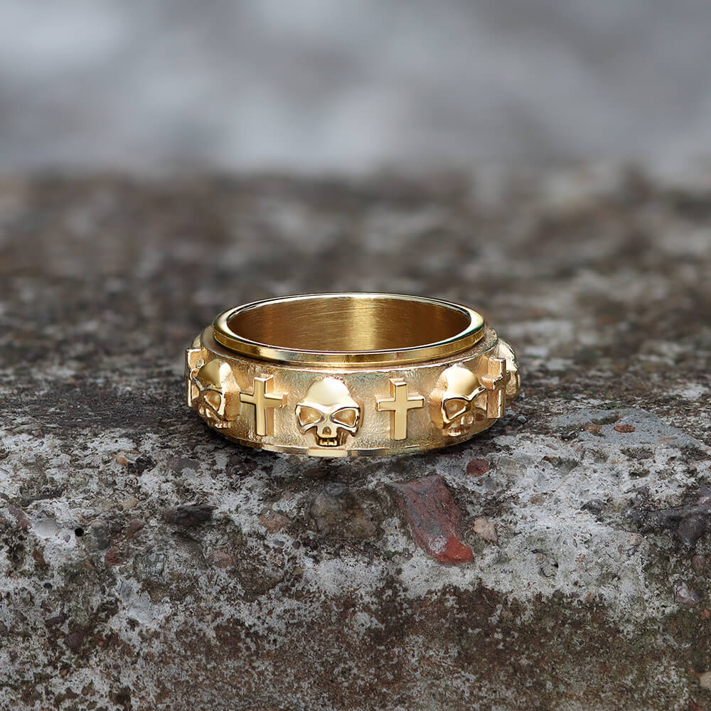 Skull Cross Stainless Steel Spinner Ring