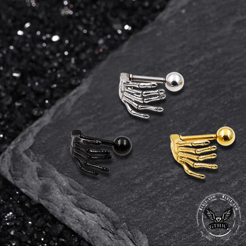 Skull Hand Stainless Steel Piercing Earrings