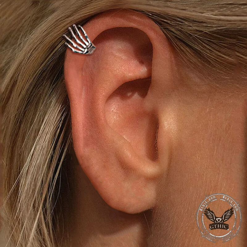Skull Hand Stainless Steel Piercing Earrings