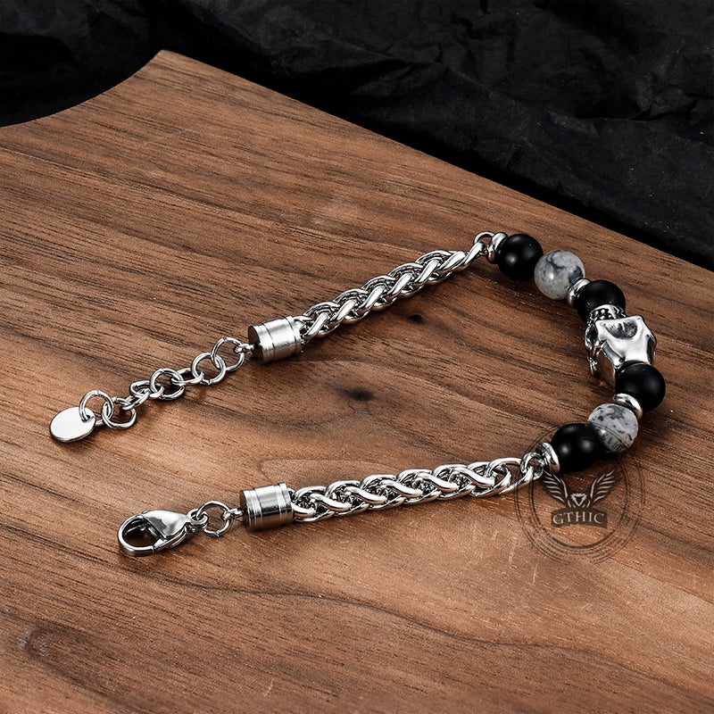 Skull Head Carnelian Map Stone Stainless Steel Bracelet