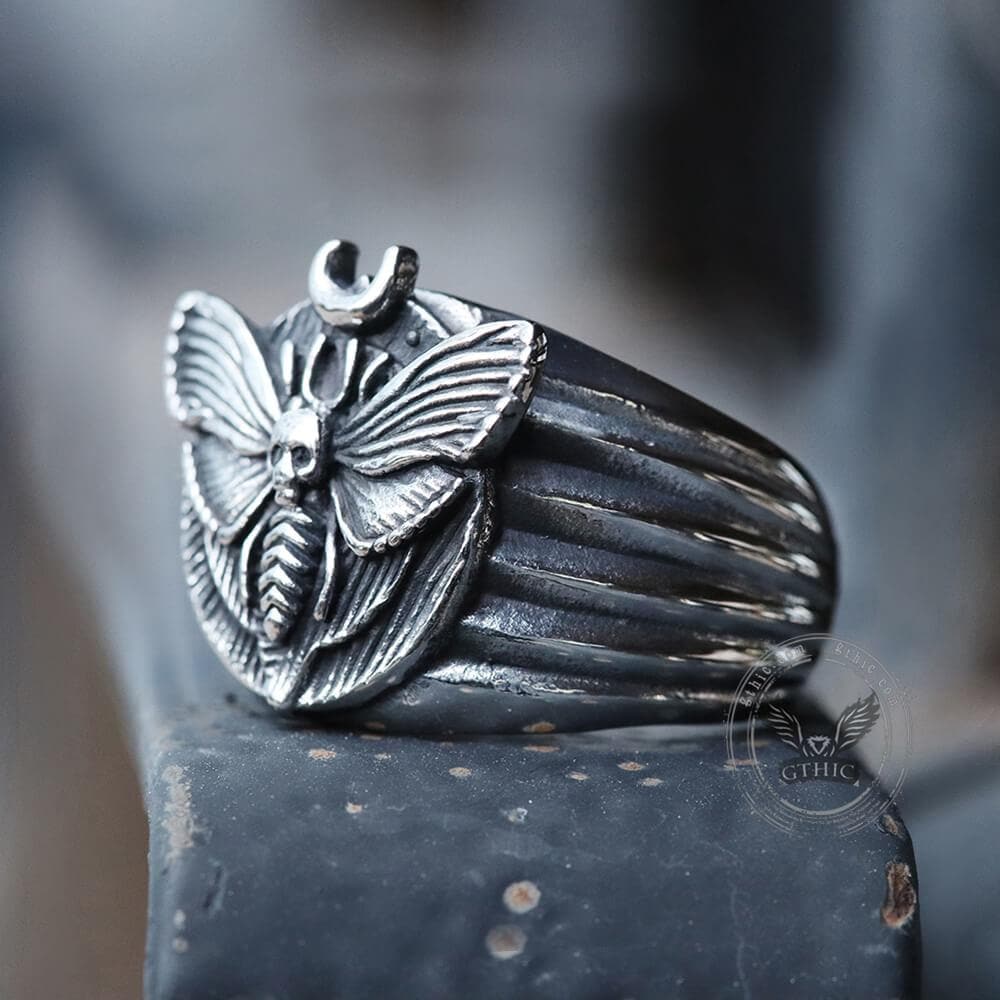 Skull Moth Butterfly Stainless Steel Ring