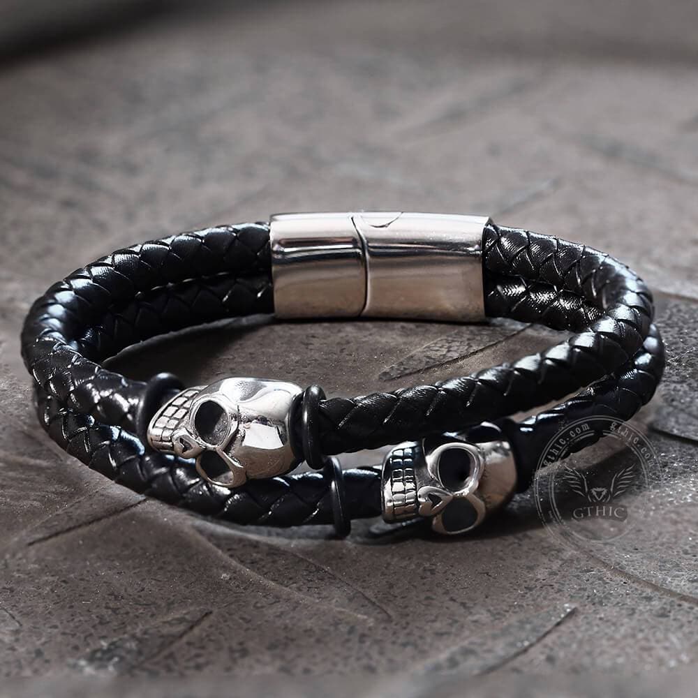 Skull Stainless Steel Leather Bracelet