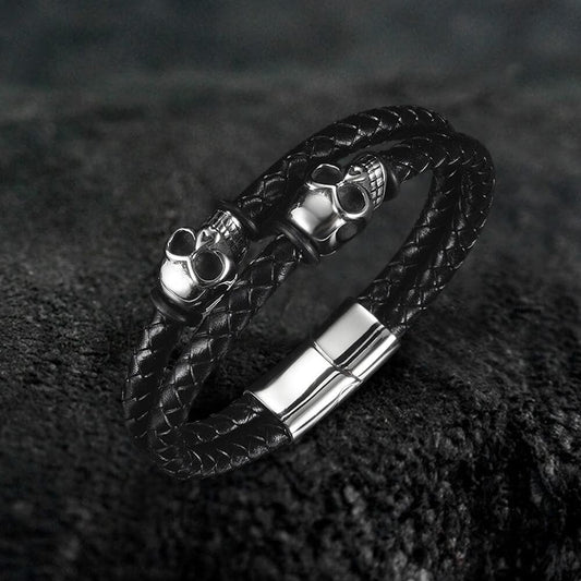 Skull Stainless Steel Leather Bracelet