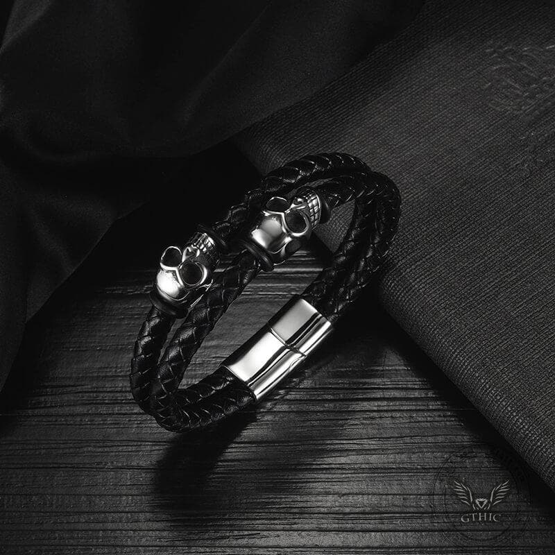 Skull Stainless Steel Leather Bracelet