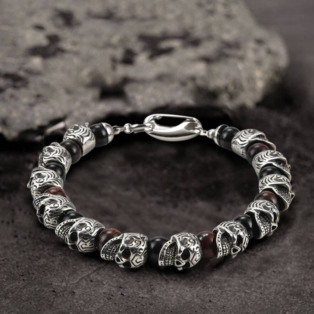 Skull Stainless Steel Natural Stone Beads Bracelet
