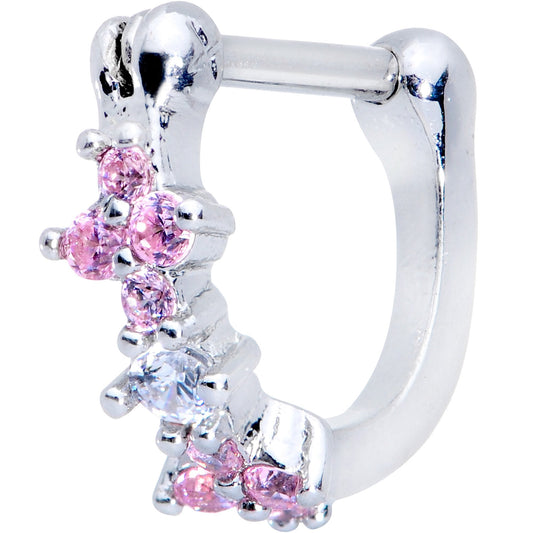 16G 1/4 Clear Pink Gem Hinged Cartilage Clicker