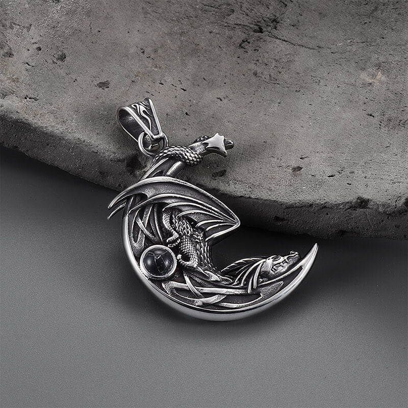 Sleeping Dragon Moon Stainless Steel Pendant