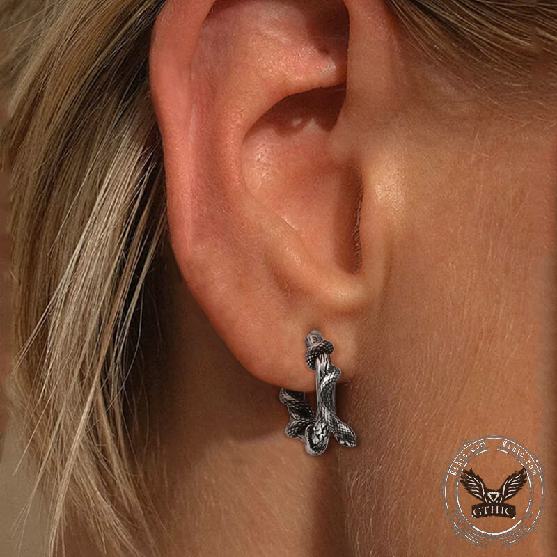 Snake Entwined Vines Stainless Steel Hoop Earrings